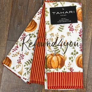 Tahari - ‘Autumn Pumpkin/Floral’ Dish Towels (3). NWT
